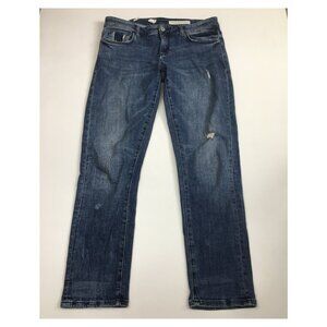 PILCRO Anthropologie Logo Hardware Medium Wash Slim Boyfriend Distressed Jeans